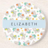 Muster von Llamas, Alpacas, Blume, Ihr Name Getränkeuntersetzer (Vorne)