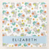 Muster von Llamas, Alpacas, Blume, Ihr Name Glasuntersetzer (Vorderseite)