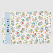 Muster von Llamas, Alpacas, Blume, Ihr Name Golfhandtuch (Horizontal)