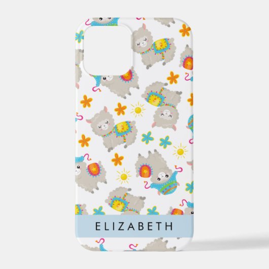 Muster von Llamas, Alpacas, Blume, Ihr Name iPhone Hülle (Rückseite)