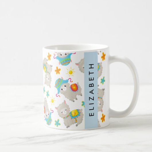 Muster von Llamas, Alpacas, Blume, Ihr Name Kaffeetasse (Rechts)