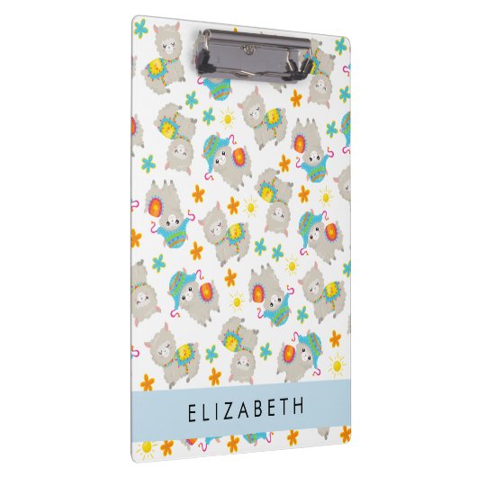 Muster von Llamas, Alpacas, Blume, Ihr Name Klemmbrett (Rechts)