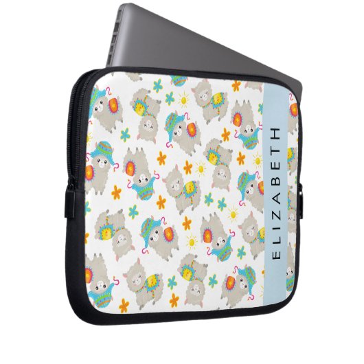 Muster von Llamas, Alpacas, Blume, Ihr Name Laptopschutzhülle (Vorne Rechts)
