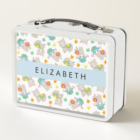 Muster von Llamas, Alpacas, Blume, Ihr Name Metall Brotdose (Rückseite)