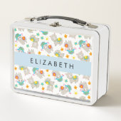 Muster von Llamas, Alpacas, Blume, Ihr Name Metall Brotdose (Vorderseite)