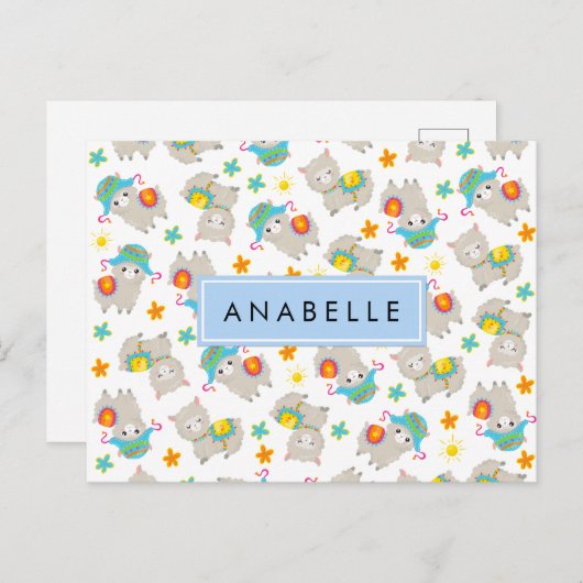 Muster von Llamas, Alpacas, Blume, Ihr Name Postkarte (Vorne/Hinten)