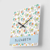 Muster von Llamas, Alpacas, Blume, Ihr Name Quadratische Wanduhr (Winkel)