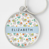 Muster von Llamas, Alpacas, Blume, Ihr Name Schlüsselanhänger (Vorne)