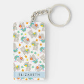 Muster von Llamas, Alpacas, Blume, Ihr Name Schlüsselanhänger (Rückseite)