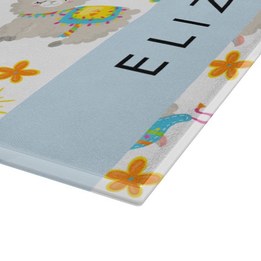 Muster von Llamas, Alpacas, Blume, Ihr Name Schneidebrett (Ecke)