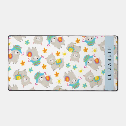 Muster von Llamas, Alpacas, Blume, Ihr Name Schreibtischunterlage (Vorderseite)