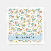 Muster von Llamas, Alpacas, Blume, Ihr Name Serviette (Vorderseite)