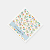 Muster von Llamas, Alpacas, Blume, Ihr Name Serviette (Ecke)