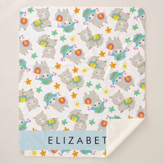 Muster von Llamas, Alpacas, Blume, Ihr Name Sherpadecke (Vorderseite)