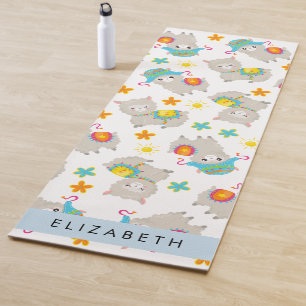 Muster von Llamas, Alpacas, Blume, Ihr Name Yogamatte
