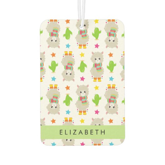 Muster von Llamas, Alpacas, Kaktus, Ihr Name Autolufterfrischer (Rückseite)