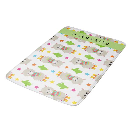 Muster von Llamas, Alpacas, Kaktus, Ihr Name Badematte (Schrägansicht)