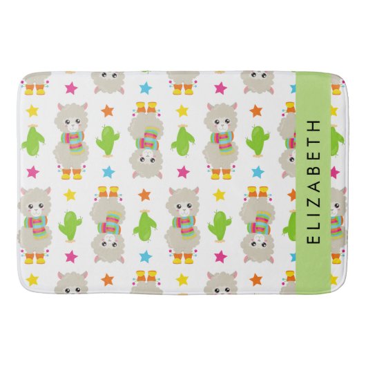 Muster von Llamas, Alpacas, Kaktus, Ihr Name Badematte (Vorderseite)