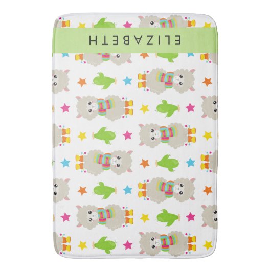 Muster von Llamas, Alpacas, Kaktus, Ihr Name Badematte (Vorderseite Vertikal)