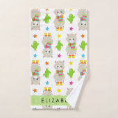 Muster von Llamas, Alpacas, Kaktus, Ihr Name Badhandtuch Set (Handtuch)