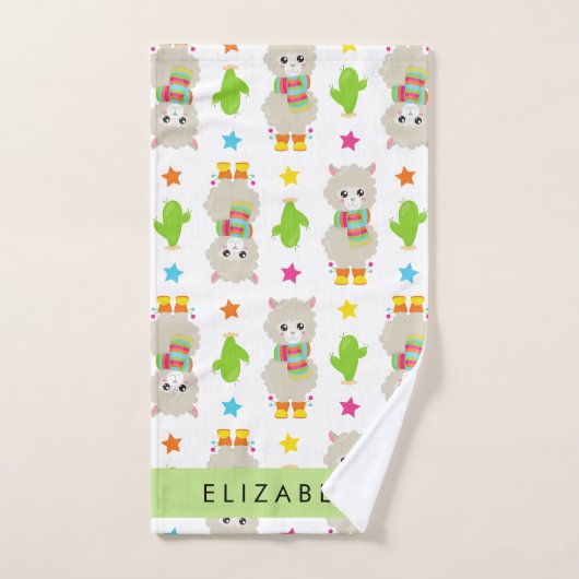 Muster von Llamas, Alpacas, Kaktus, Ihr Name Badhandtuch Set (Handtuch)