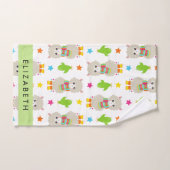 Muster von Llamas, Alpacas, Kaktus, Ihr Name Badhandtuch Set (Handtuch)
