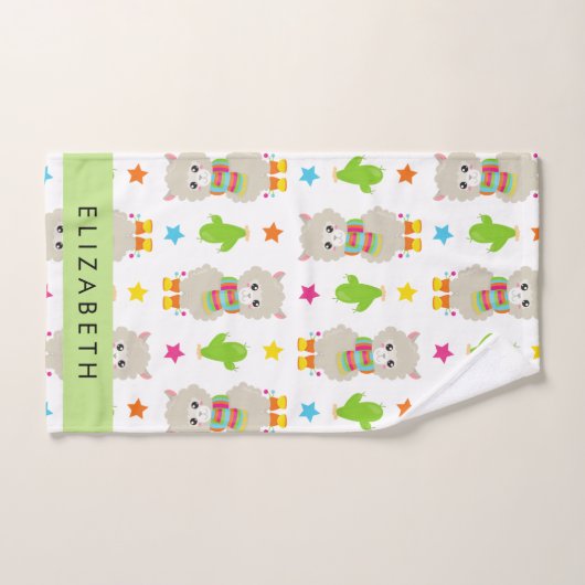 Muster von Llamas, Alpacas, Kaktus, Ihr Name Badhandtuch Set (Handtuch)