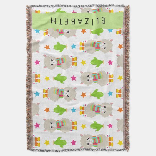 Muster von Llamas, Alpacas, Kaktus, Ihr Name Decke (Vorderseite Vertikal)