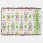 Muster von Llamas, Alpacas, Kaktus, Ihr Name Decke (Vorderseite)
