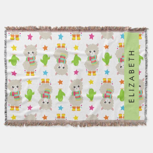 Muster von Llamas, Alpacas, Kaktus, Ihr Name Decke (Vorderseite)