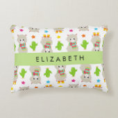 Muster von Llamas, Alpacas, Kaktus, Ihr Name Dekokissen (Vorderseite)