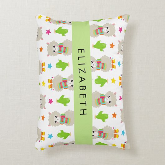 Muster von Llamas, Alpacas, Kaktus, Ihr Name Dekokissen (Vorderseite(Vertikal))