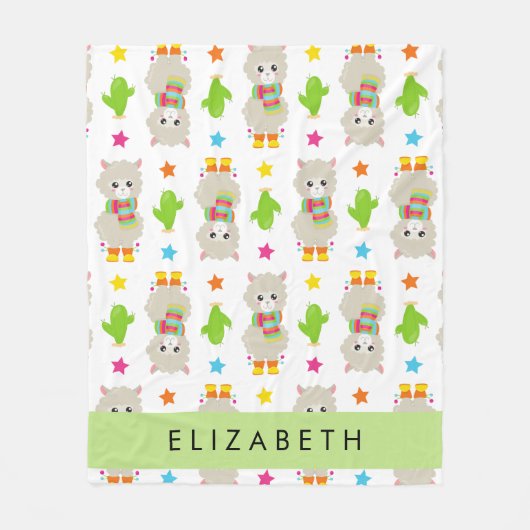 Muster von Llamas, Alpacas, Kaktus, Ihr Name Fleecedecke (Vorderseite)