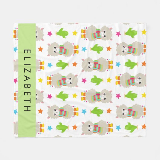 Muster von Llamas, Alpacas, Kaktus, Ihr Name Fleecedecke (Vorderseite (Horizontal))