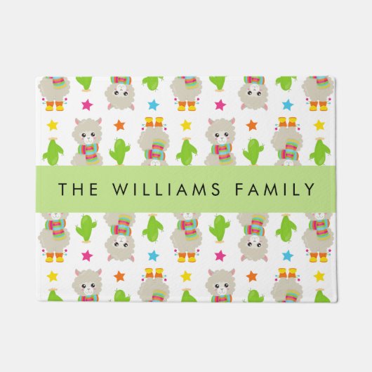 Muster von Llamas, Alpacas, Kaktus, Ihr Name Fußmatte (Vorderseite)