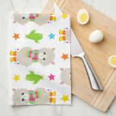 Muster von Llamas, Alpacas, Kaktus, Ihr Name Geschirrtuch (Viertel Falte)