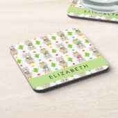 Muster von Llamas, Alpacas, Kaktus, Ihr Name Getränkeuntersetzer (Linke Seite)