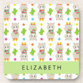 Muster von Llamas, Alpacas, Kaktus, Ihr Name Getränkeuntersetzer (Vorderseite)