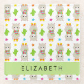 Muster von Llamas, Alpacas, Kaktus, Ihr Name Glasuntersetzer (Vorderseite)