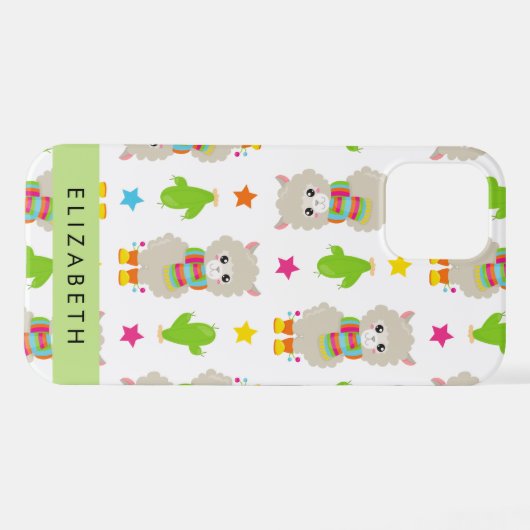 Muster von Llamas, Alpacas, Kaktus, Ihr Name iPhone Hülle (Rückseite (Horizontal))