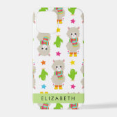 Muster von Llamas, Alpacas, Kaktus, Ihr Name iPhone Hülle (Rückseite)