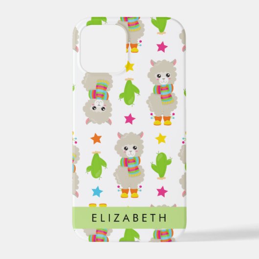 Muster von Llamas, Alpacas, Kaktus, Ihr Name iPhone Hülle (Rückseite)