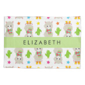 Muster von Llamas, Alpacas, Kaktus, Ihr Name Kissenbezug (Rückseite)