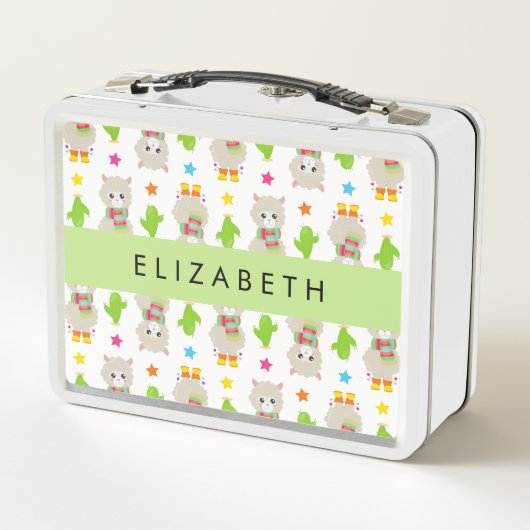 Muster von Llamas, Alpacas, Kaktus, Ihr Name Metall Brotdose (Rückseite)
