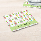 Muster von Llamas, Alpacas, Kaktus, Ihr Name Rechteckiger Pappuntersetzer (angewinkelt)