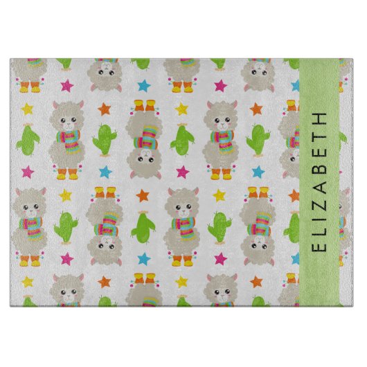 Muster von Llamas, Alpacas, Kaktus, Ihr Name Schneidebrett (Vorderseite)