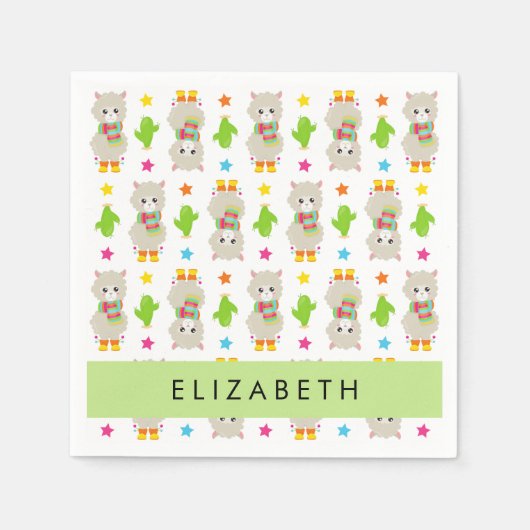 Muster von Llamas, Alpacas, Kaktus, Ihr Name Serviette (Vorderseite)