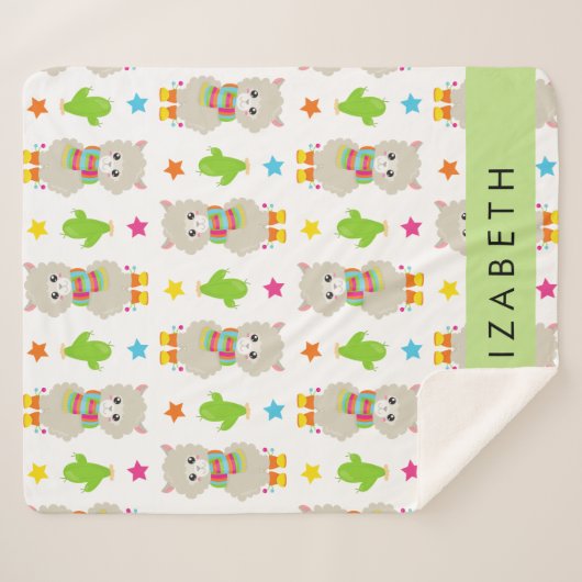 Muster von Llamas, Alpacas, Kaktus, Ihr Name Sherpadecke (Vorderseite (Horizontal))