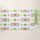 Muster von Llamas, Alpacas, Kaktus, Ihr Name Strandtuch (Vorderseite)