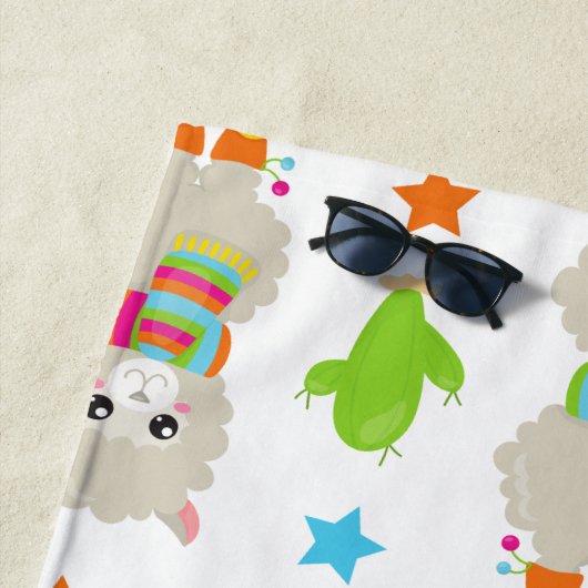 Muster von Llamas, Alpacas, Kaktus, Ihr Name Strandtuch (Beispiel)